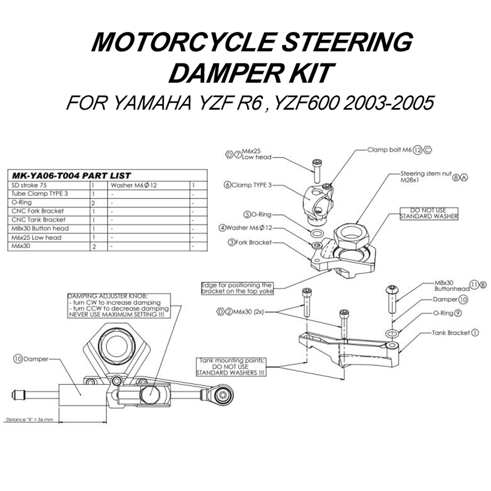 Für Yamaha YZF600 R6 2003–2005 – Steering Damper Stabilizer Kit Cnc Bewertung und Preis